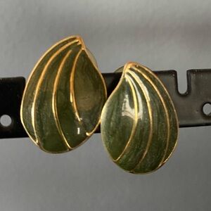 Elegant Gold and Green Leaf Earrings